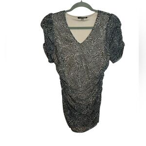 Cable & Gauge Y2K Puff Sleeve Ruched Animal Print Top